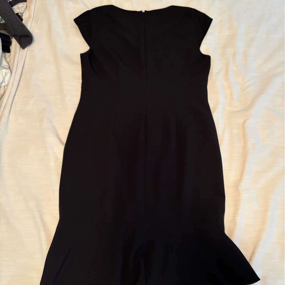 Nipon Boutique Black Cap-Sleeve Midi Dress with Flounced Hem